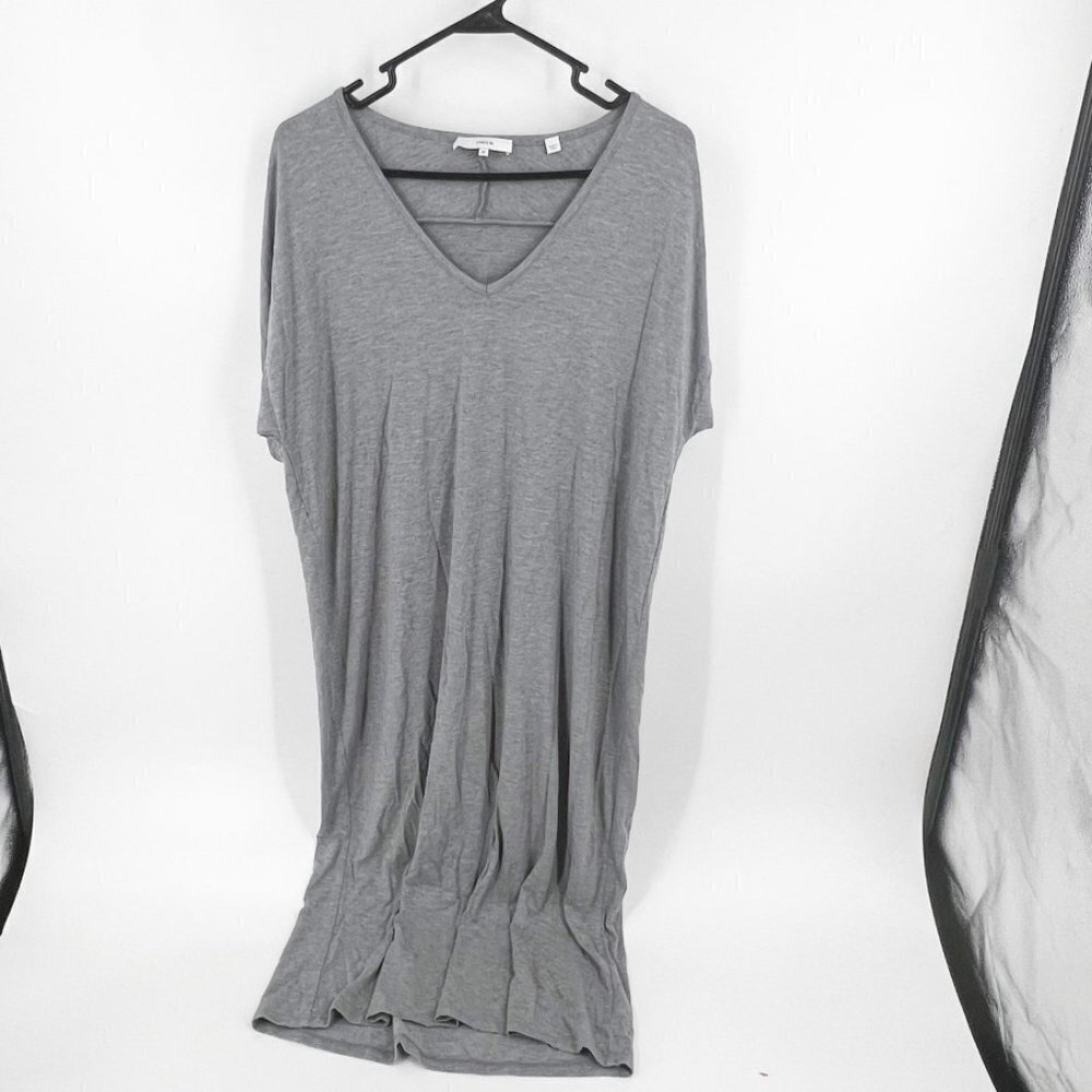 ✅ VINCE GREY SHORT SLEEVE RAYON V-NECK T-SHIRT DRESS SIZE MEDIUM